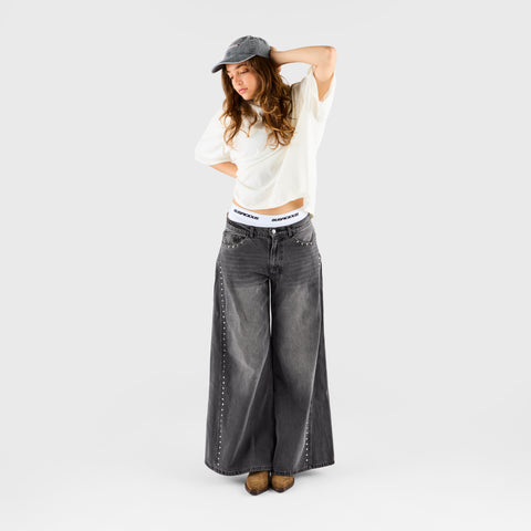 Suspicious Cowboys / Studded W  Wide Jeans - Washed Charcoal