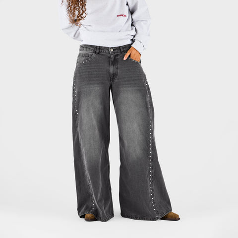 Suspicious Cowboys / Studded W  Wide Jeans - Washed Charcoal