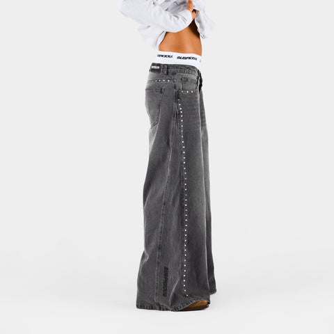 Suspicious Cowboys / Studded W  Wide Jeans - Washed Charcoal