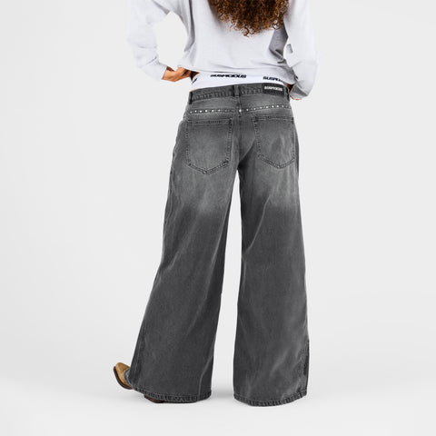 Suspicious Cowboys / Studded W  Wide Jeans - Washed Charcoal