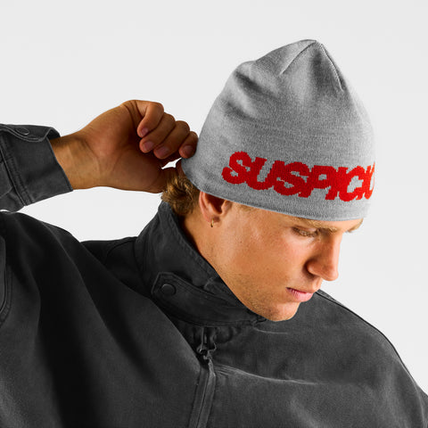 Fall 2 / Suspicious Beanie - Red & Heather Grey