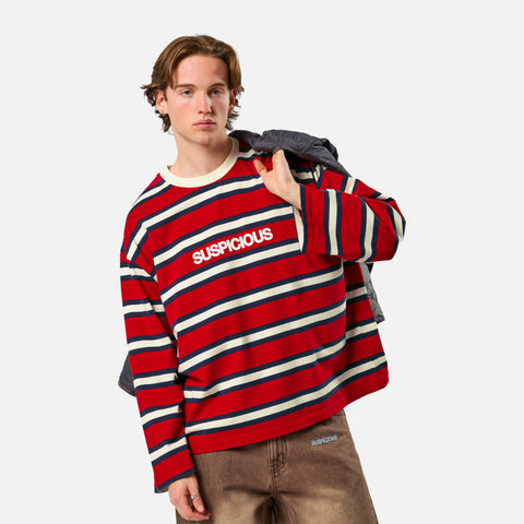 Spring 1 / Suspicious Striped Longsleeve - Ruby Red & Nightfall