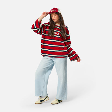 Spring 1 / Suspicious Striped Longsleeve - Ruby Red & Nightfall